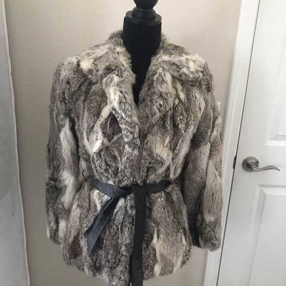 Vintage Opera Rabbit Fur Coat With Leather Belt Size Medium - Picture 4 of 8